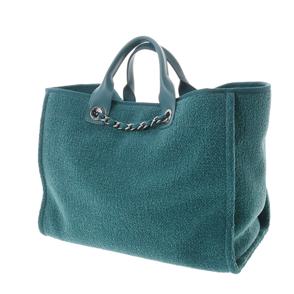 CHANEL Chanel Deauville GM Blue Green Ladies Straw Leather Bag