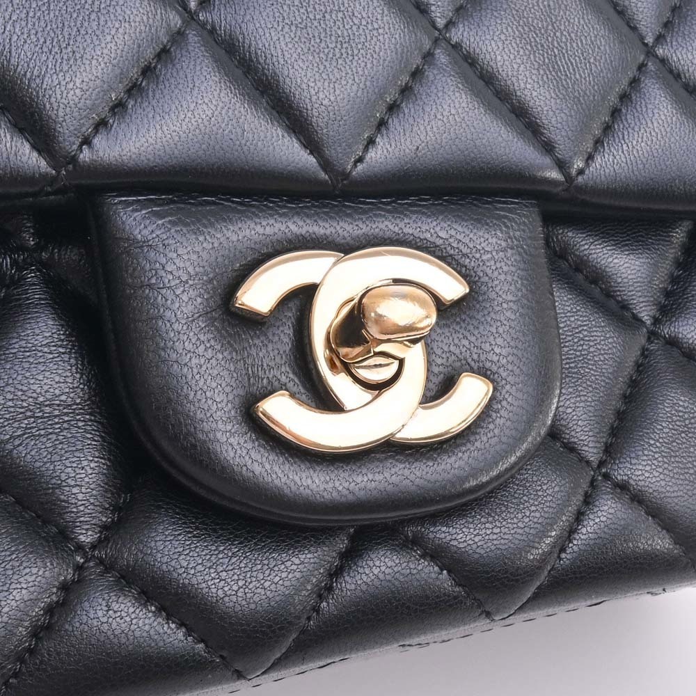 CHANEL Chanel lambskin matelasse here mark chain shoulder bag black ladies
