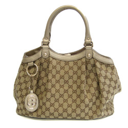 Gucci Sukey 211944 Women's Leather,Canvas Handbag Beige,Brown,Gold