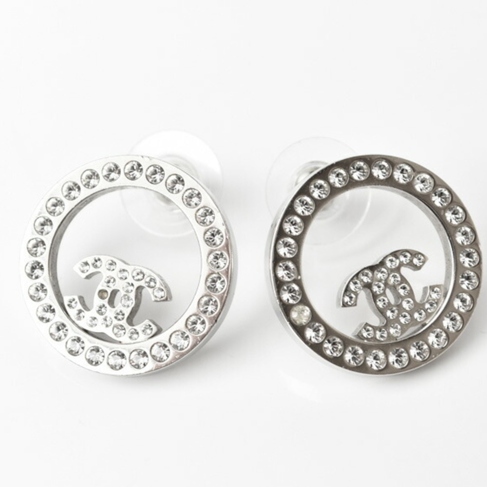 Chanel earrings CHANEL circle motif rhinestone silver