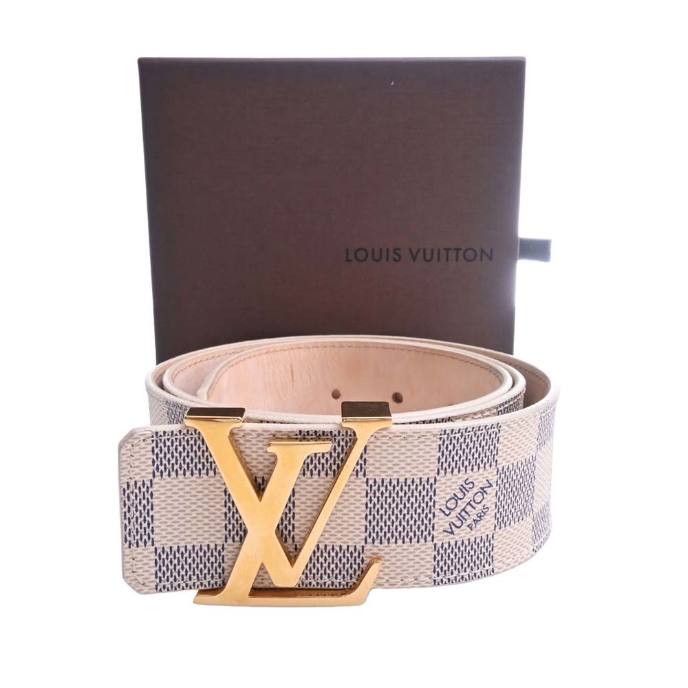Louis Vuitton Damier Azur Initials LV Logo Belt Size 85/34 White Leather  ref.594642 - Joli Closet