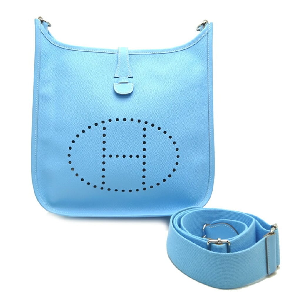 Hermes Evelyn 3 Trois PM JO Engraved Made in 2011 Women's Shoulder Bag Vaux  Epsom Celeste (Light Blue) x