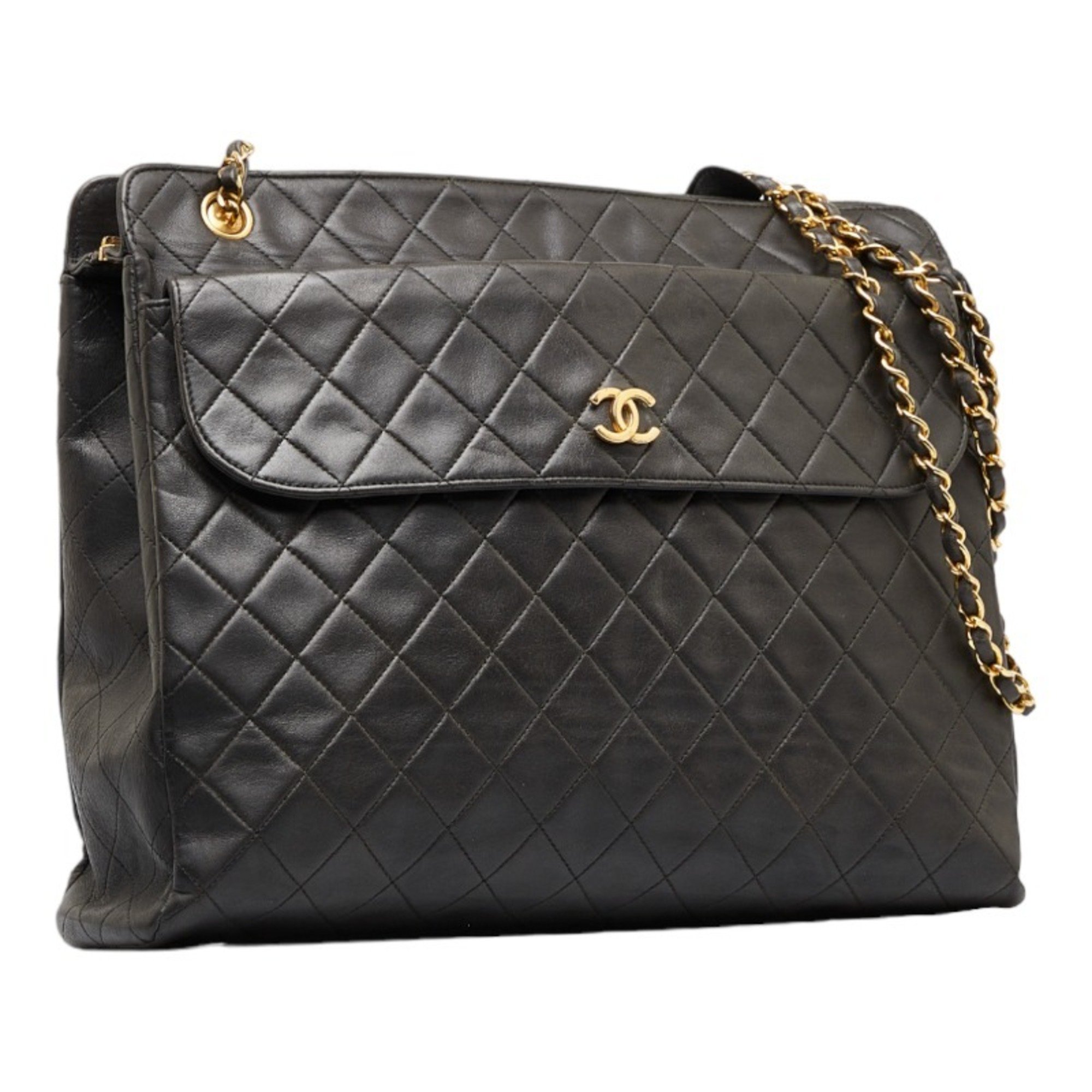 Chanel matelasse here mark chain shoulder bag tote black gold lambskin ladies CHANEL