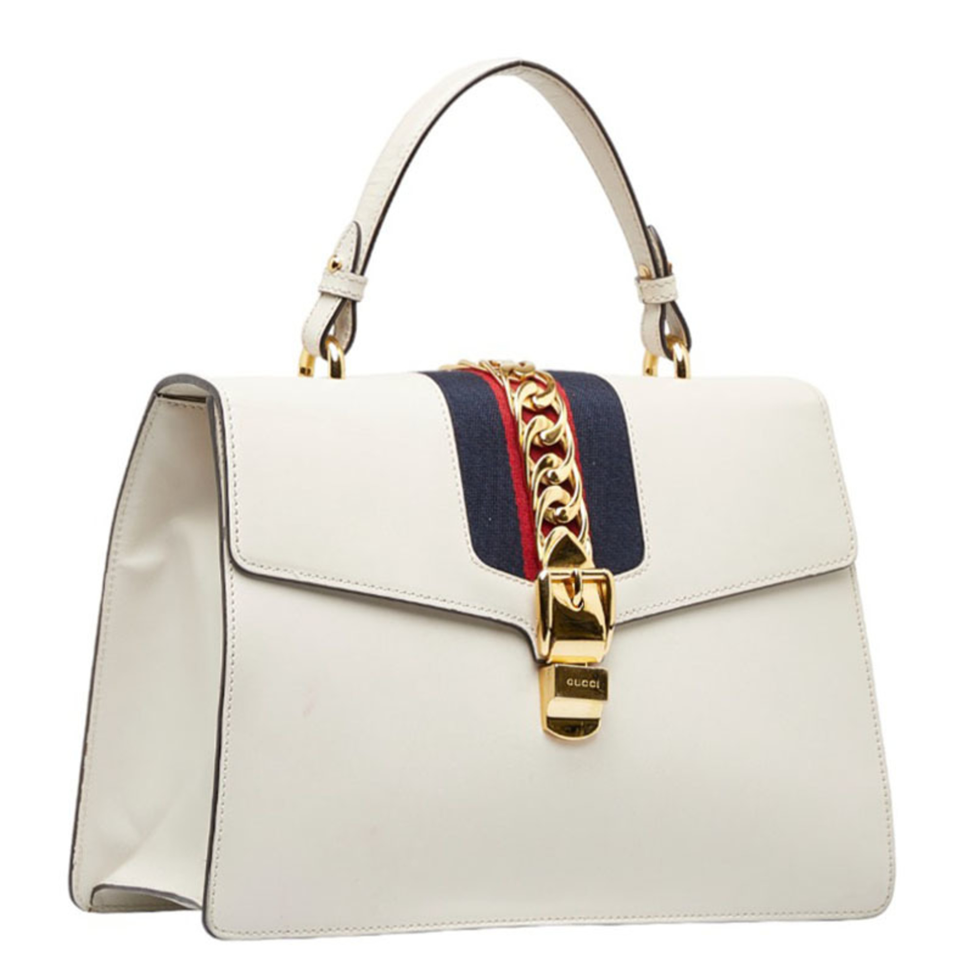 Gucci Medium Sylvie Handbag 431665 White Gold Leather Ladies GUCCI
