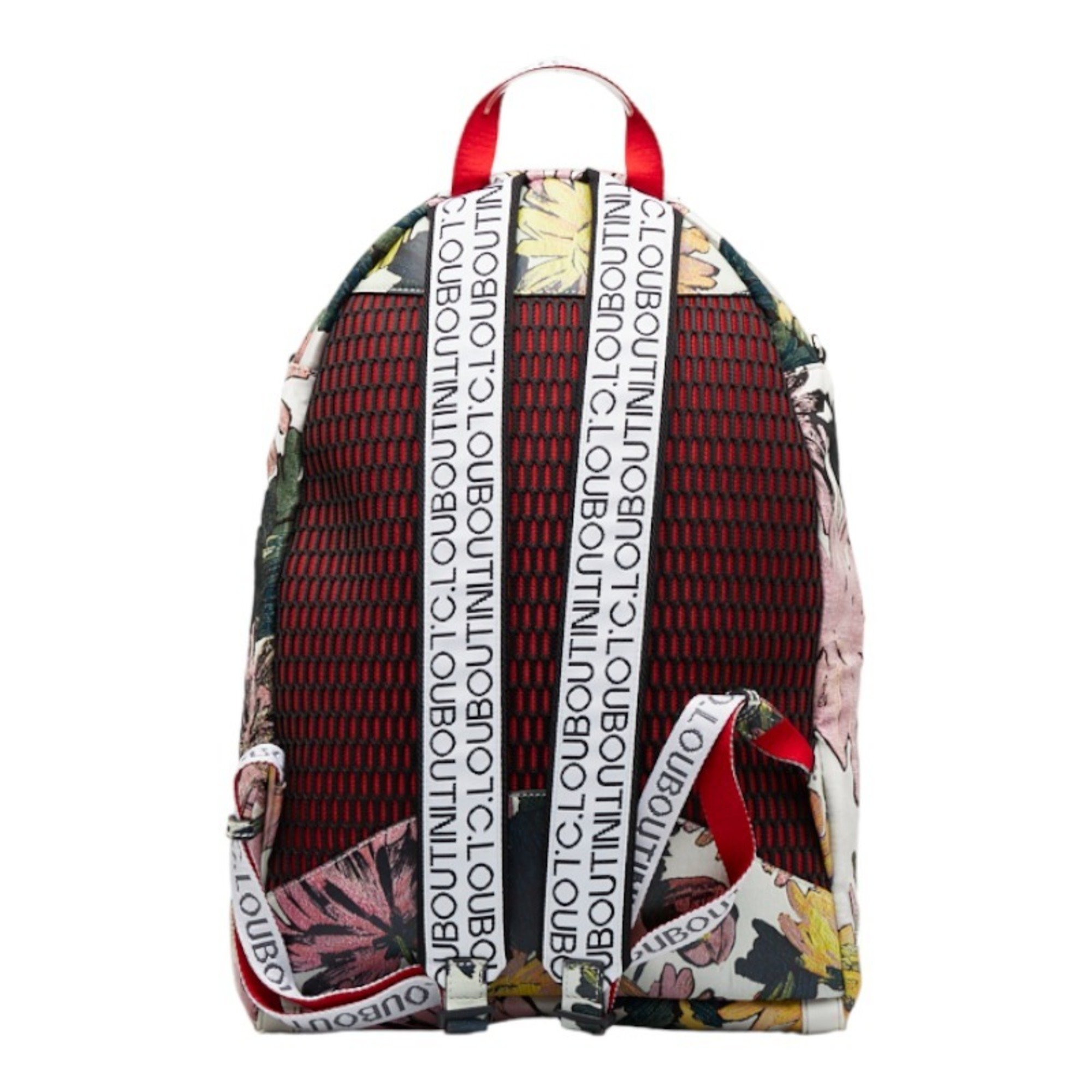 Christian Louboutin Studs Jacquard Rucksack Backpack White Multicolor Canvas Rubber Ladies