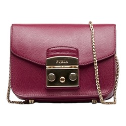 Furla Metropolis Chain Shoulder Bag Crossbody Purple Leather Women