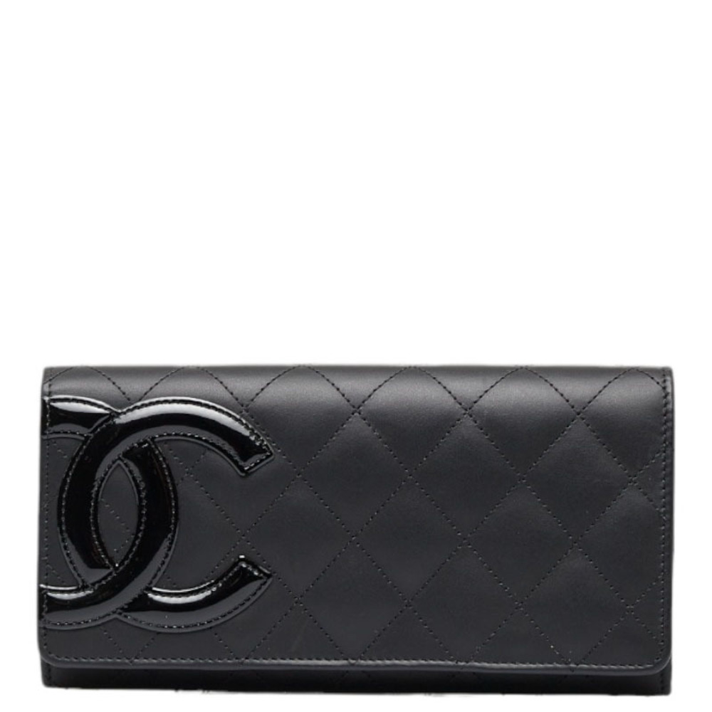 Chanel Cambon Line Coco Mark Long Wallet Black Pink Lambskin Ladies CHANEL