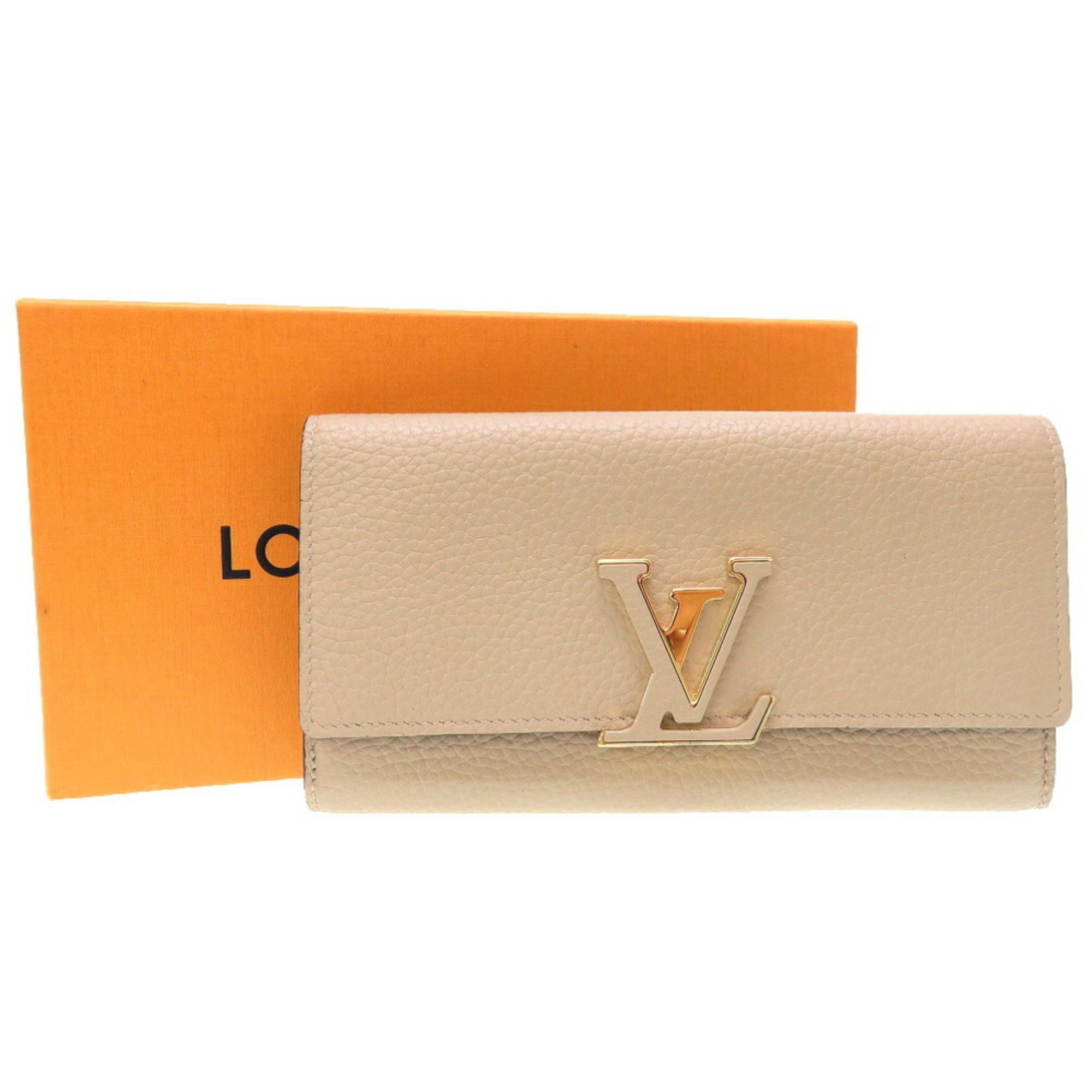 Louis Vuitton Portefeuil Capucines Taurillon Leather Galle M61249 IC Tag Long Wallet Beige