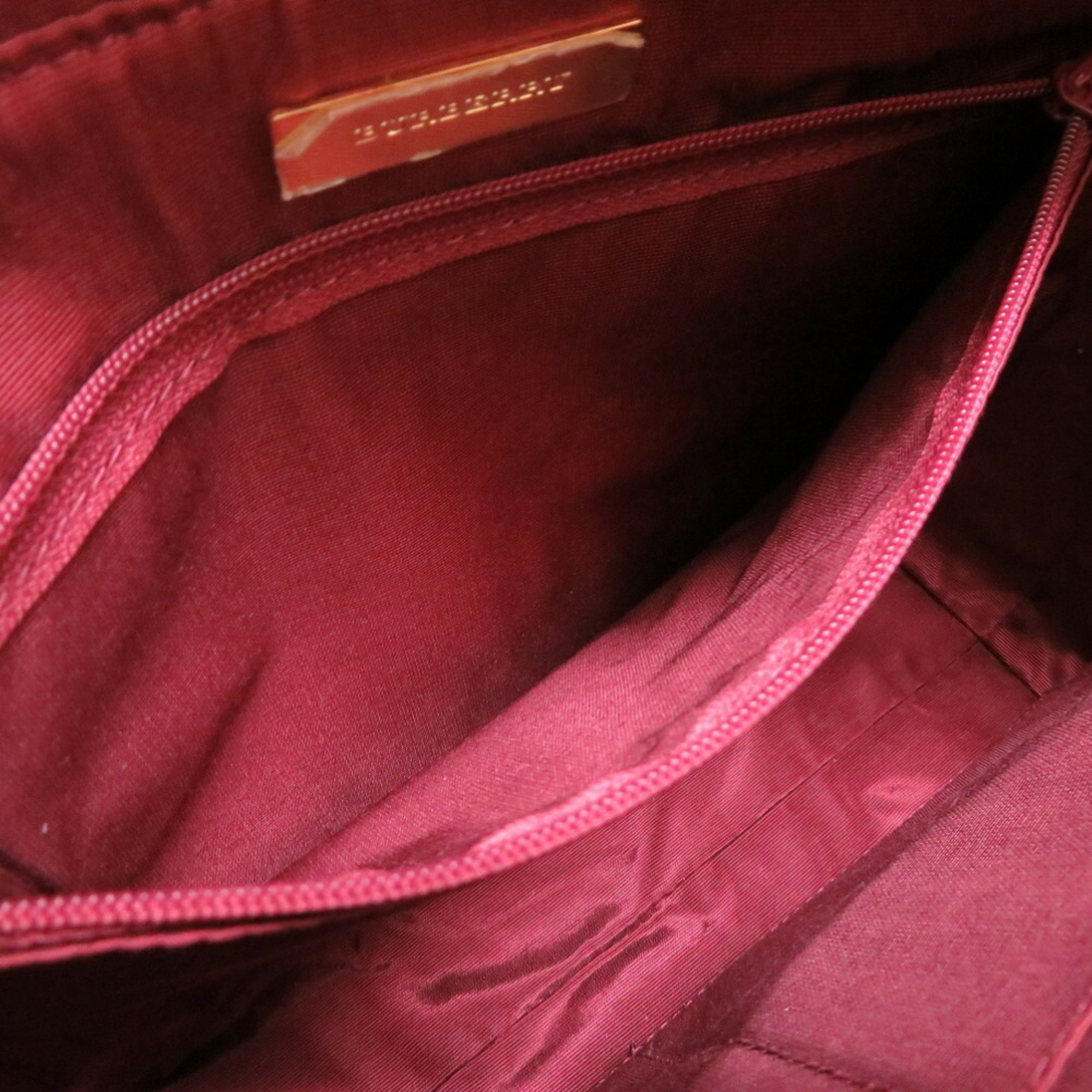 Burberry Check Canvas Leather Beige Bordeaux Handbag Bag 0092 BURBERRY