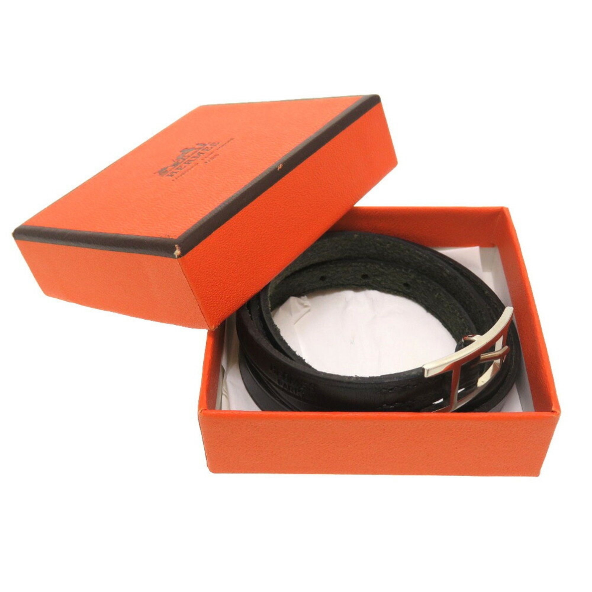 Hermes Api 3 leather black □E engraved bracelet