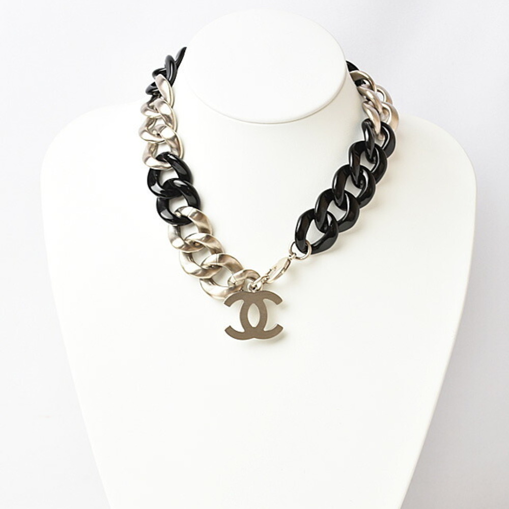Chanel choker necklace short CHANEL coco mark black silver