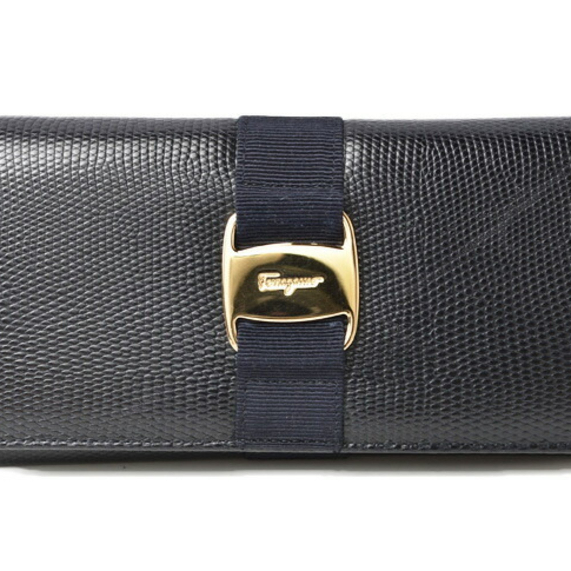 Salvatore Ferragamo Ferragamo Salvatore long wallet ribbon embossed leather dark navy