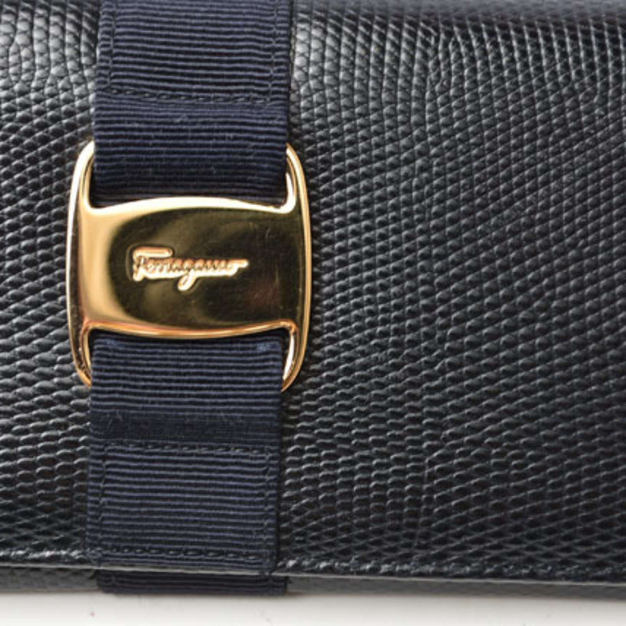 Salvatore Ferragamo Ferragamo Salvatore long wallet ribbon embossed leather dark navy