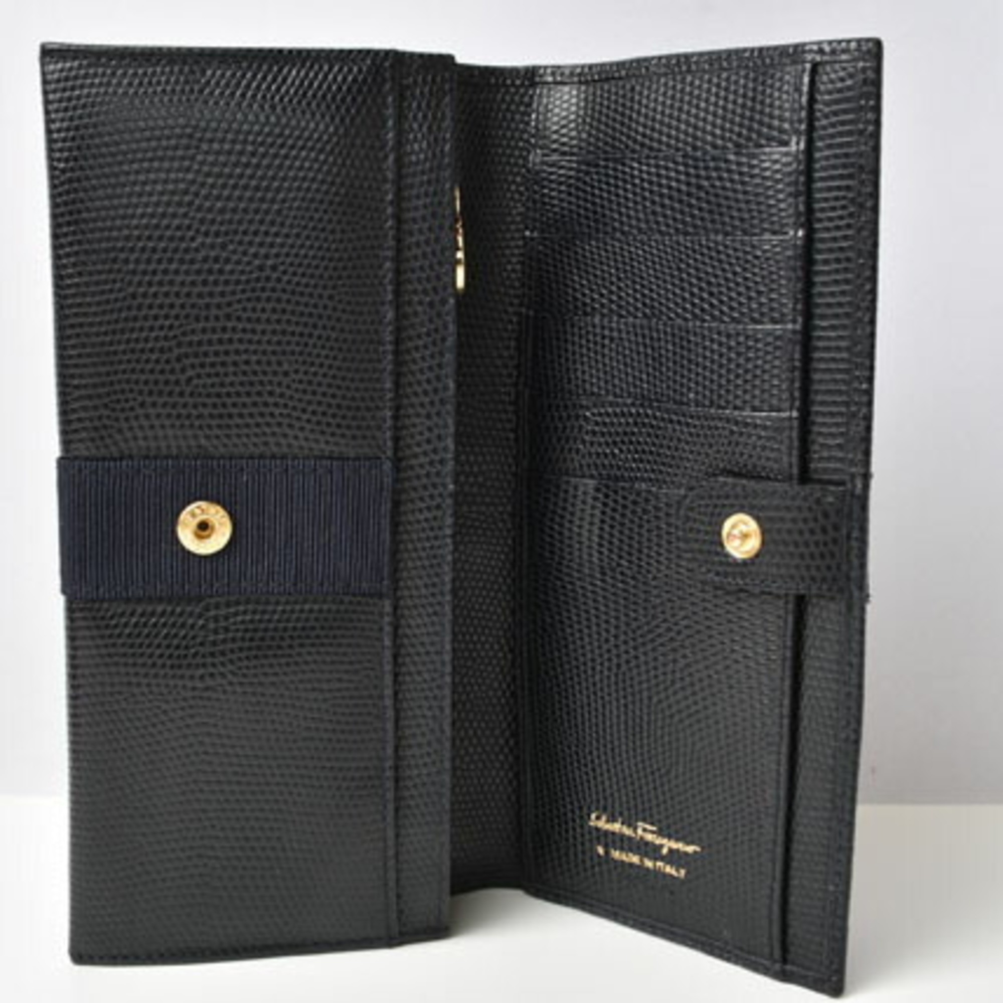 Salvatore Ferragamo Ferragamo Salvatore long wallet ribbon embossed leather dark navy