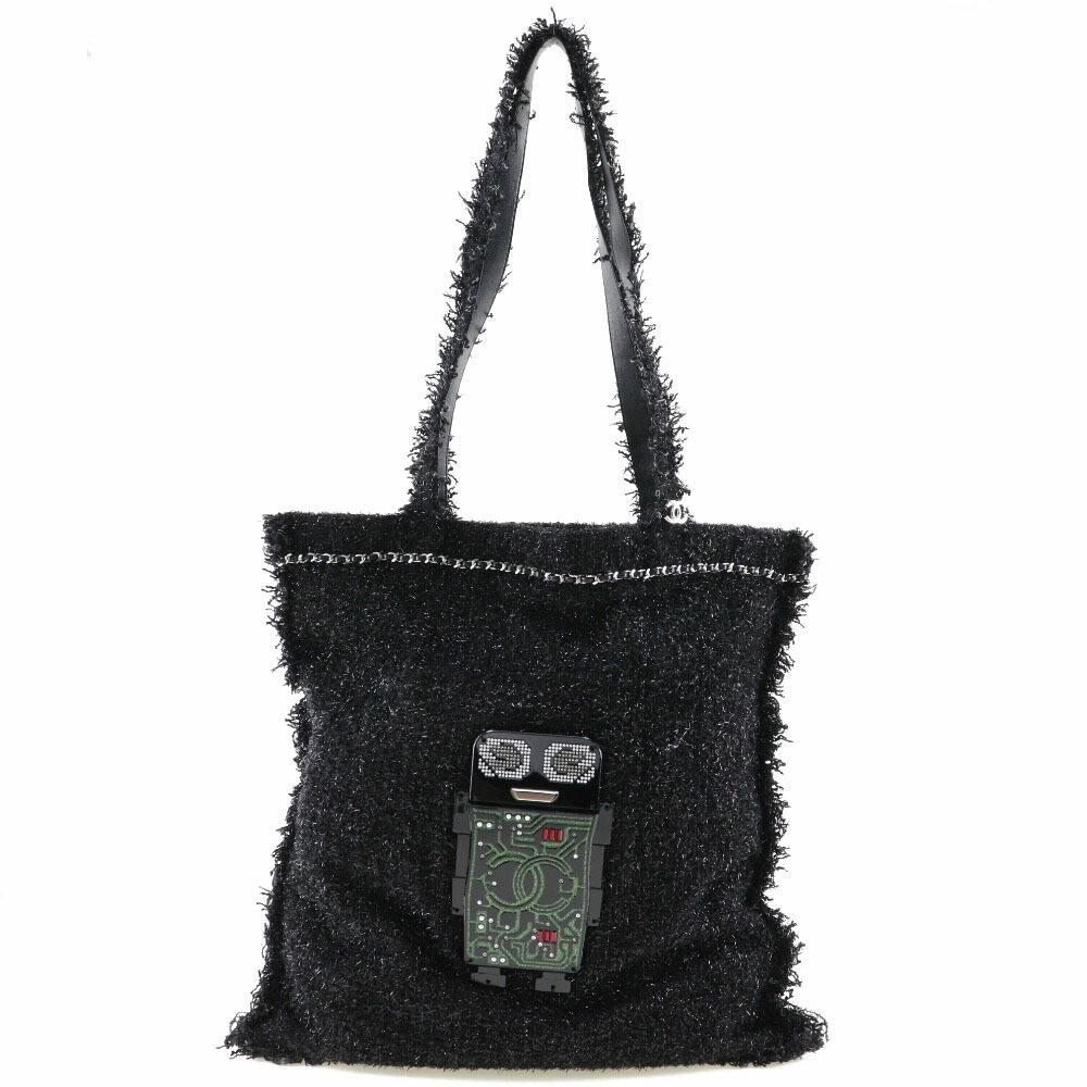 CHANEL Chanel Robot Tote Bag Cocomark A94646 Tweed Black/Silver Hardware  Unisex
