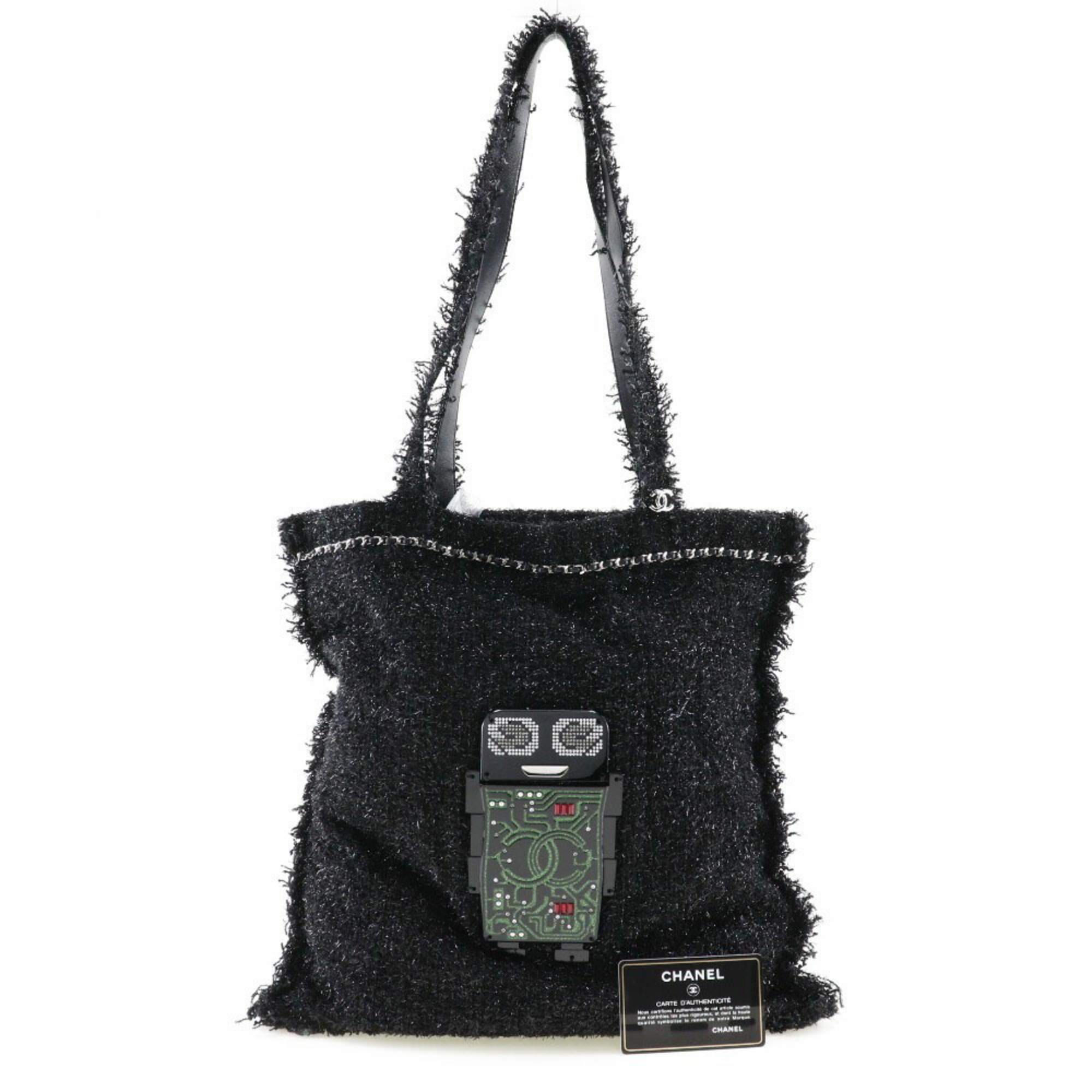 CHANEL Chanel Robot Tote Bag Cocomark A94646 Tweed Black/Silver Hardware Unisex