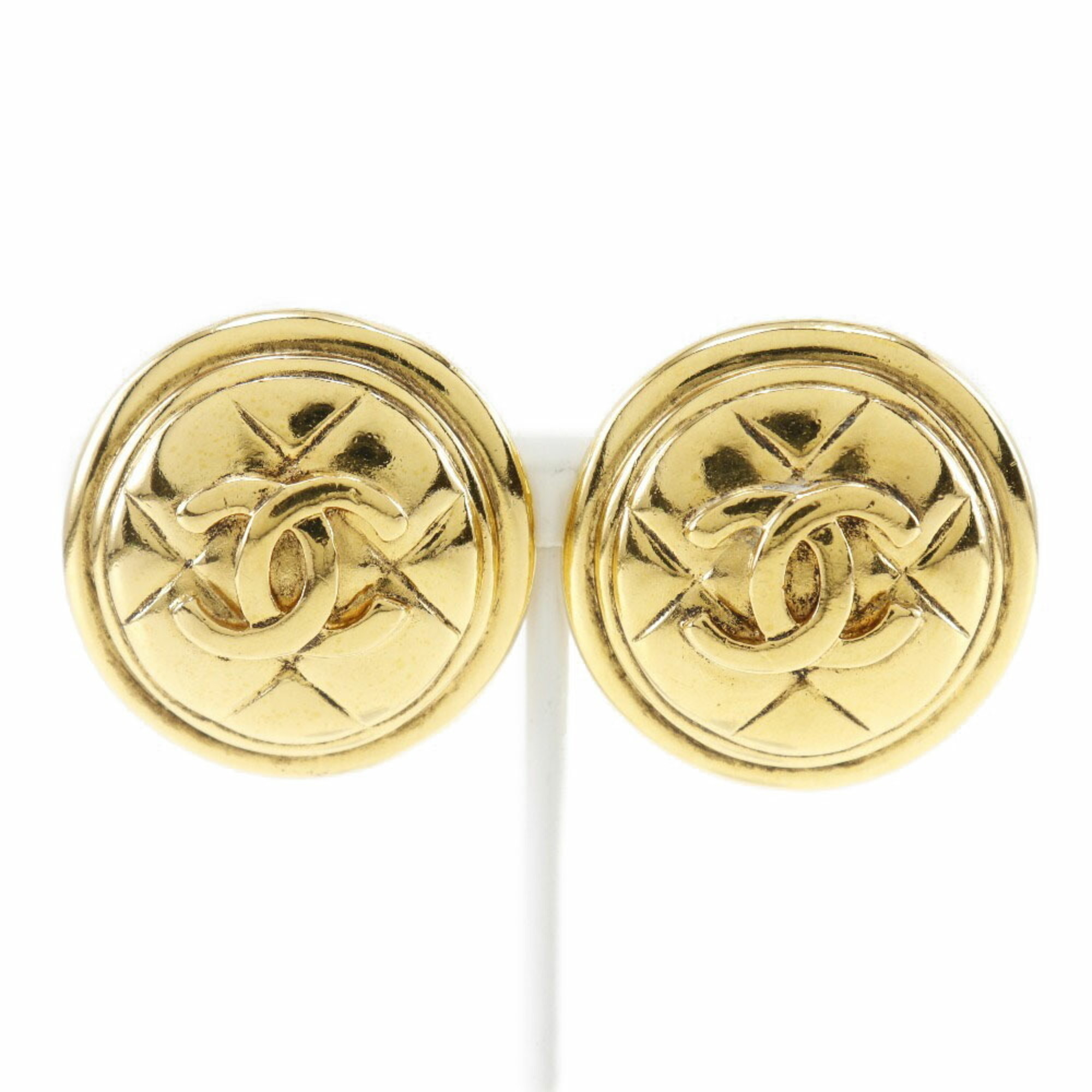 CHANEL Chanel here mark earrings matelasse vintage gold plated ladies