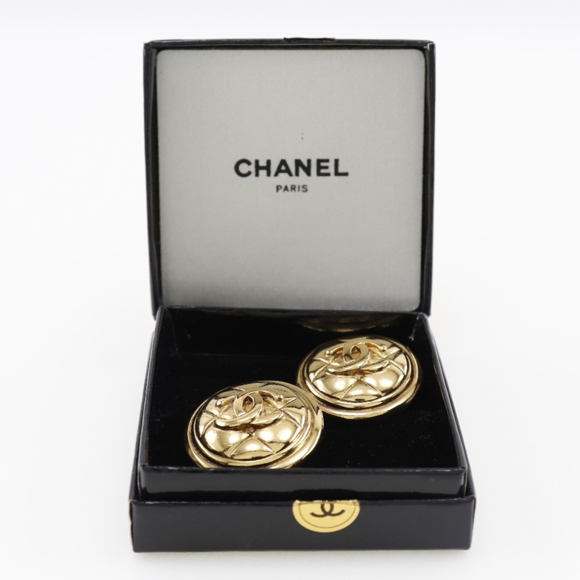 CHANEL Chanel here mark earrings matelasse vintage gold plated ladies