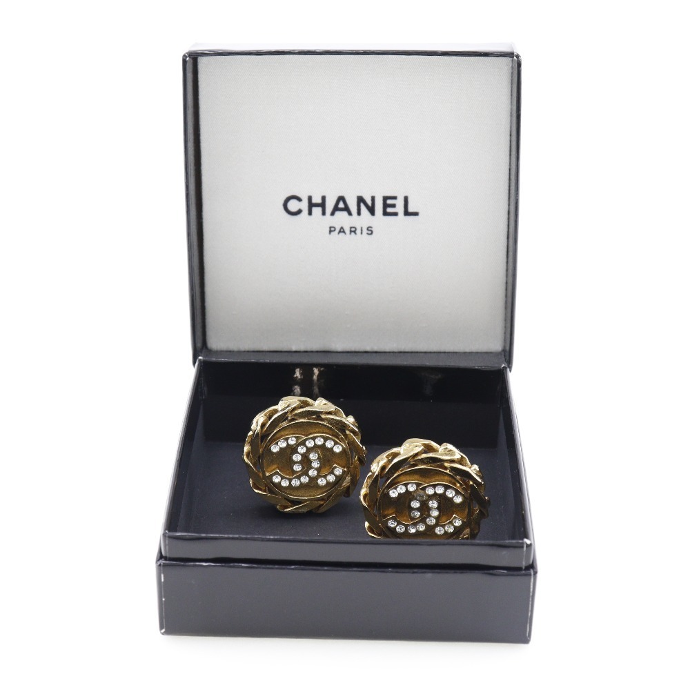 CHANEL Chanel Coco Mark Earring Chain Vintage Gold Plated x Rhinestone 23  Women's