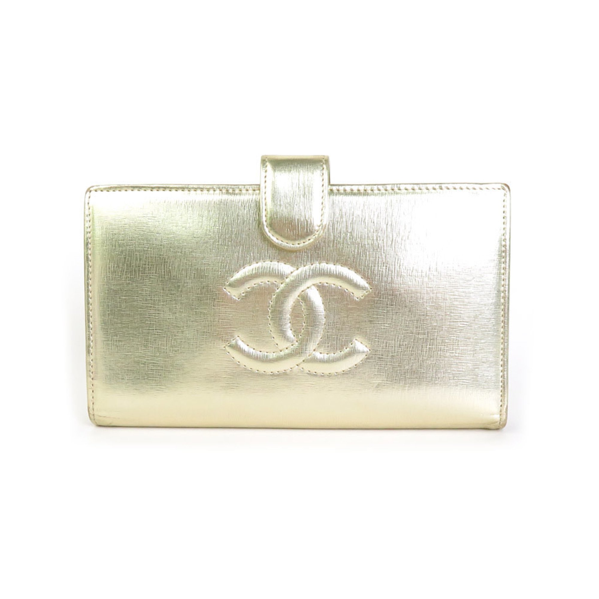 Chanel CHANEL folio wallet here mark leather gold ladies