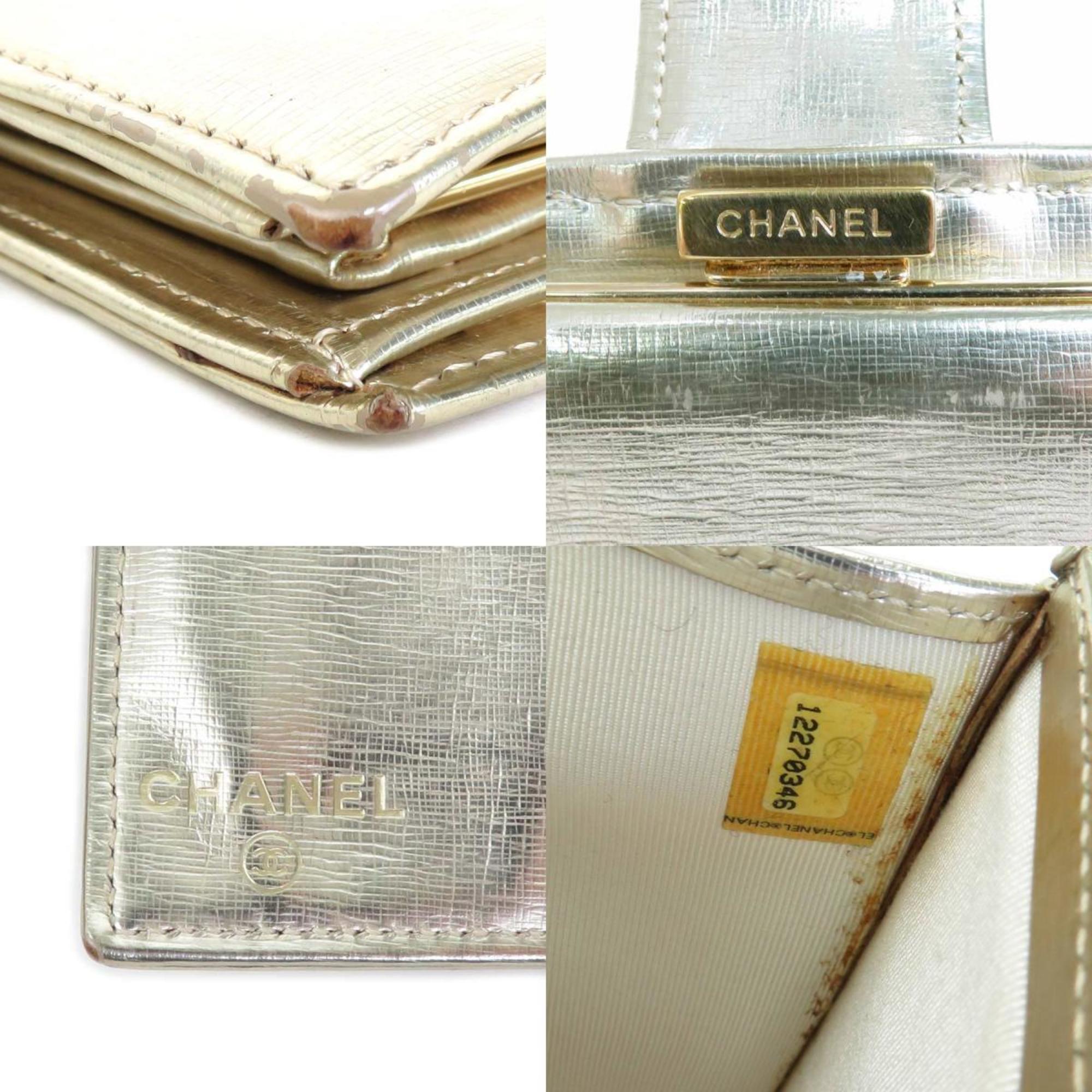 Chanel CHANEL folio wallet here mark leather gold ladies