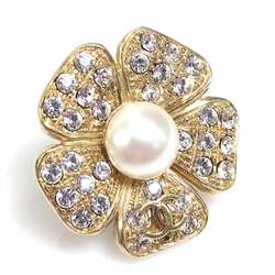 Chanel CHANEL Brooch Pin Badge Camellia Coco Mark Metal/Fake Pearl/ Rhinestone Gold/White/Silver Women's