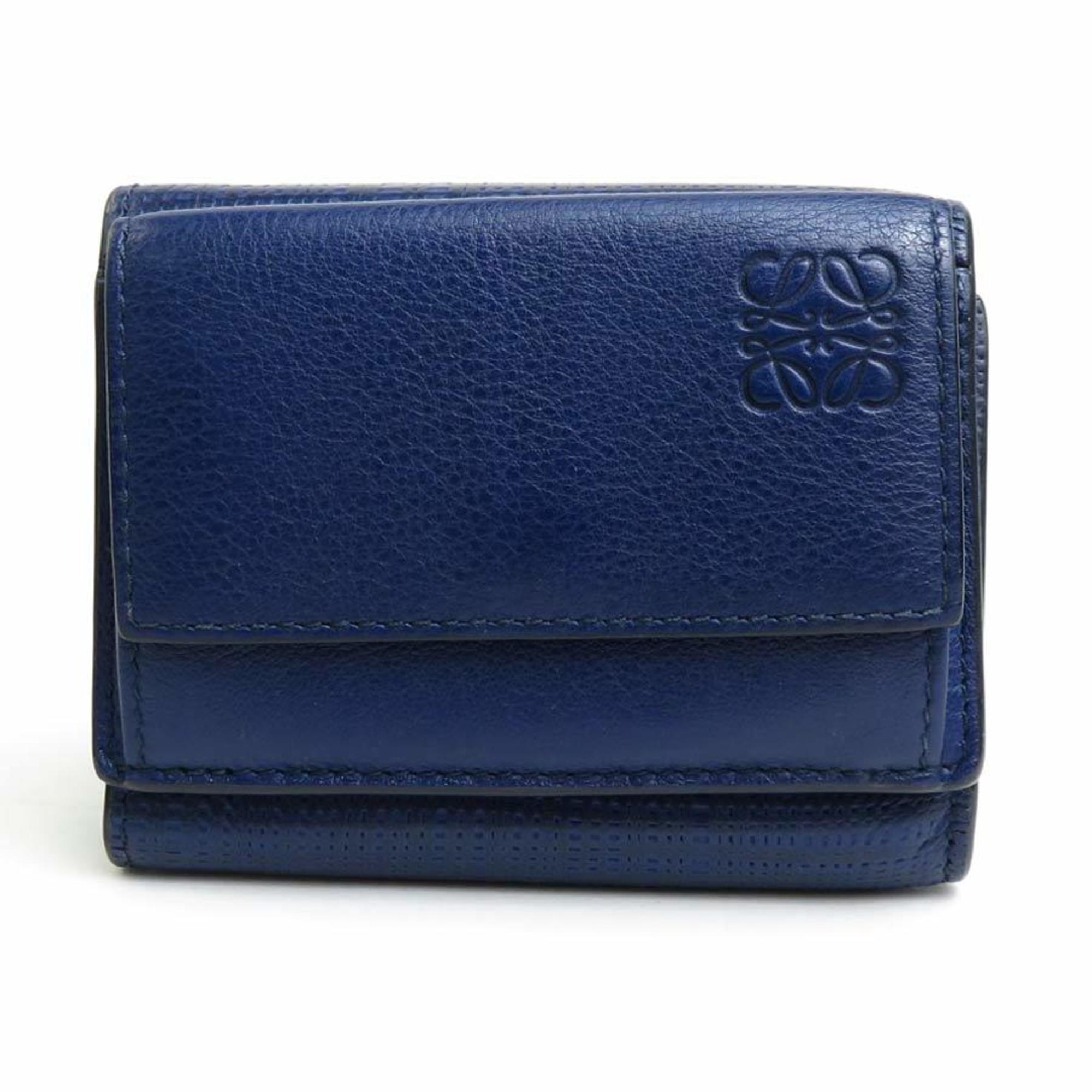 Loewe LOEWE Trifold Wallet Anagram Leather Navy Blue Unisex