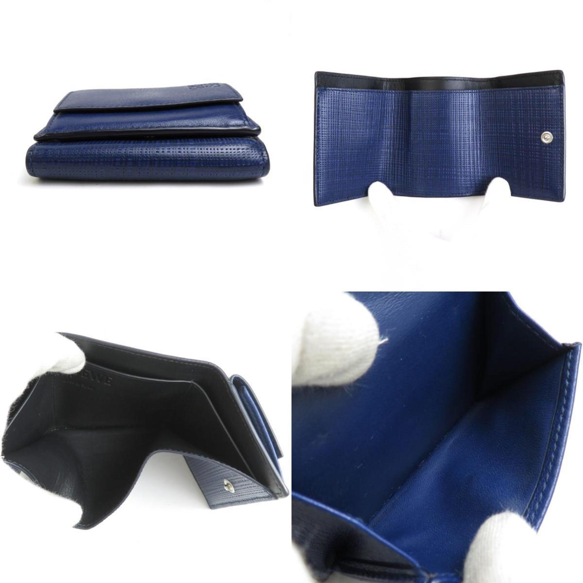 Loewe LOEWE Trifold Wallet Anagram Leather Navy Blue Unisex