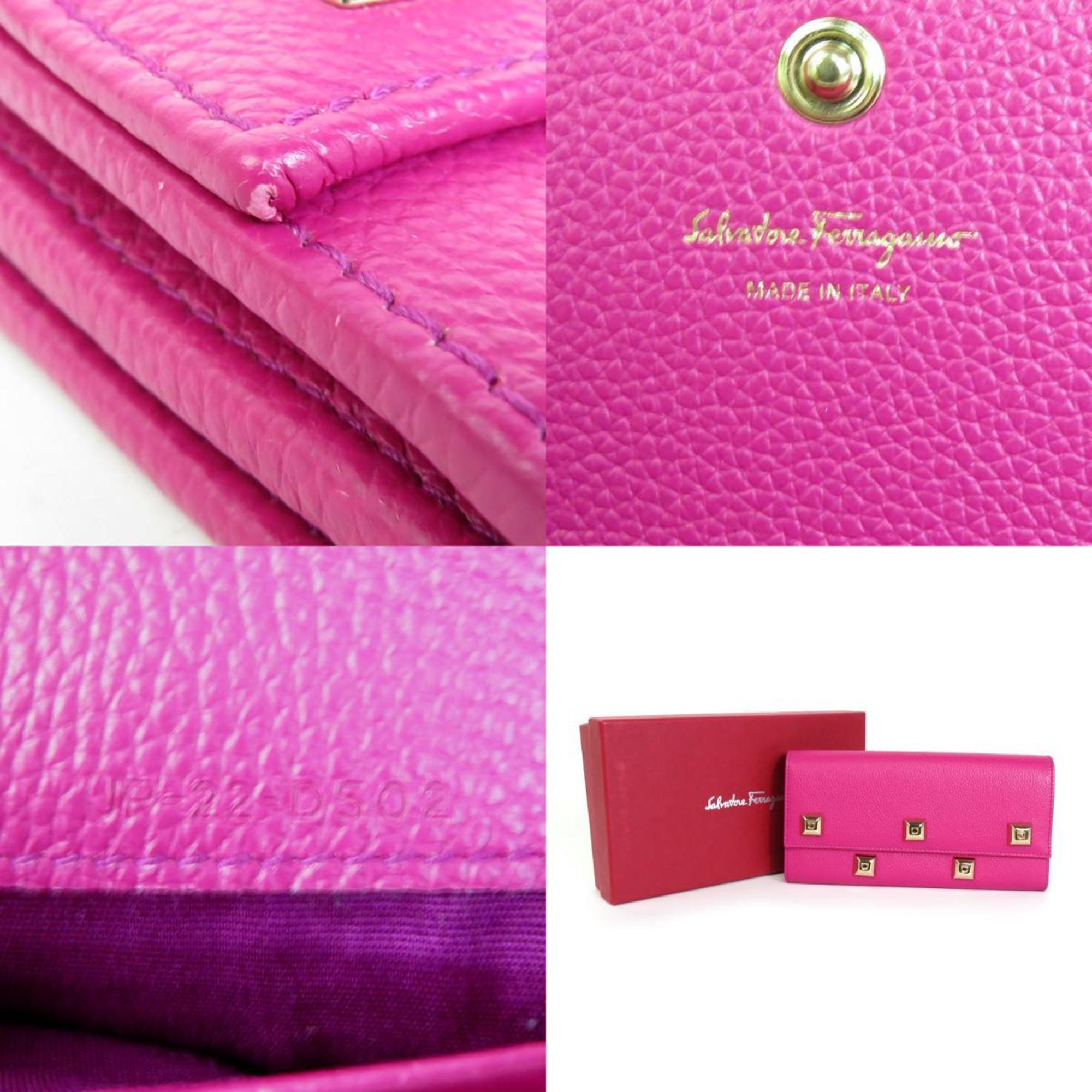 Salvatore Ferragamo Long Wallet Gancini Leather Magenta Women's