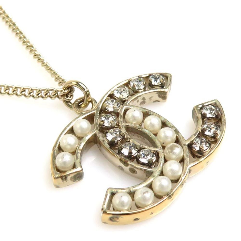 Chanel CHANEL Necklace Coco Mark Metal/Fake Pearl/Rhinestone  Gold/White/Silver Women's | eLADY Globazone