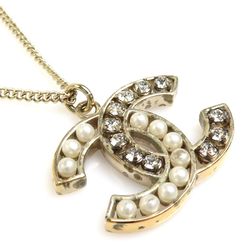 Chanel CHANEL Necklace Coco Mark Metal/Fake Pearl/Rhinestone Gold