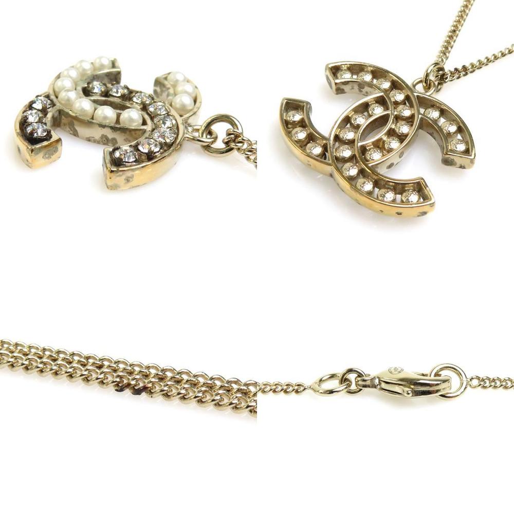 Chanel CHANEL Necklace Coco Mark Metal/Fake Pearl/Rhinestone Gold/White/Silver  Women's