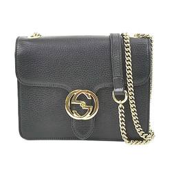 Gucci GUCCI Crossbody Shoulder Bag Leather/Metal Black/Light Gold Women's 510304
