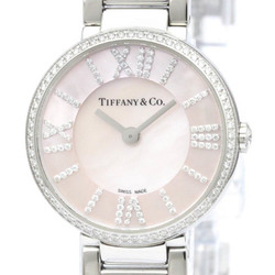 Polished TIFFANY Atlas 2-Hand 24mm Diamond Steel Ladies Watch 69291600 BF559154