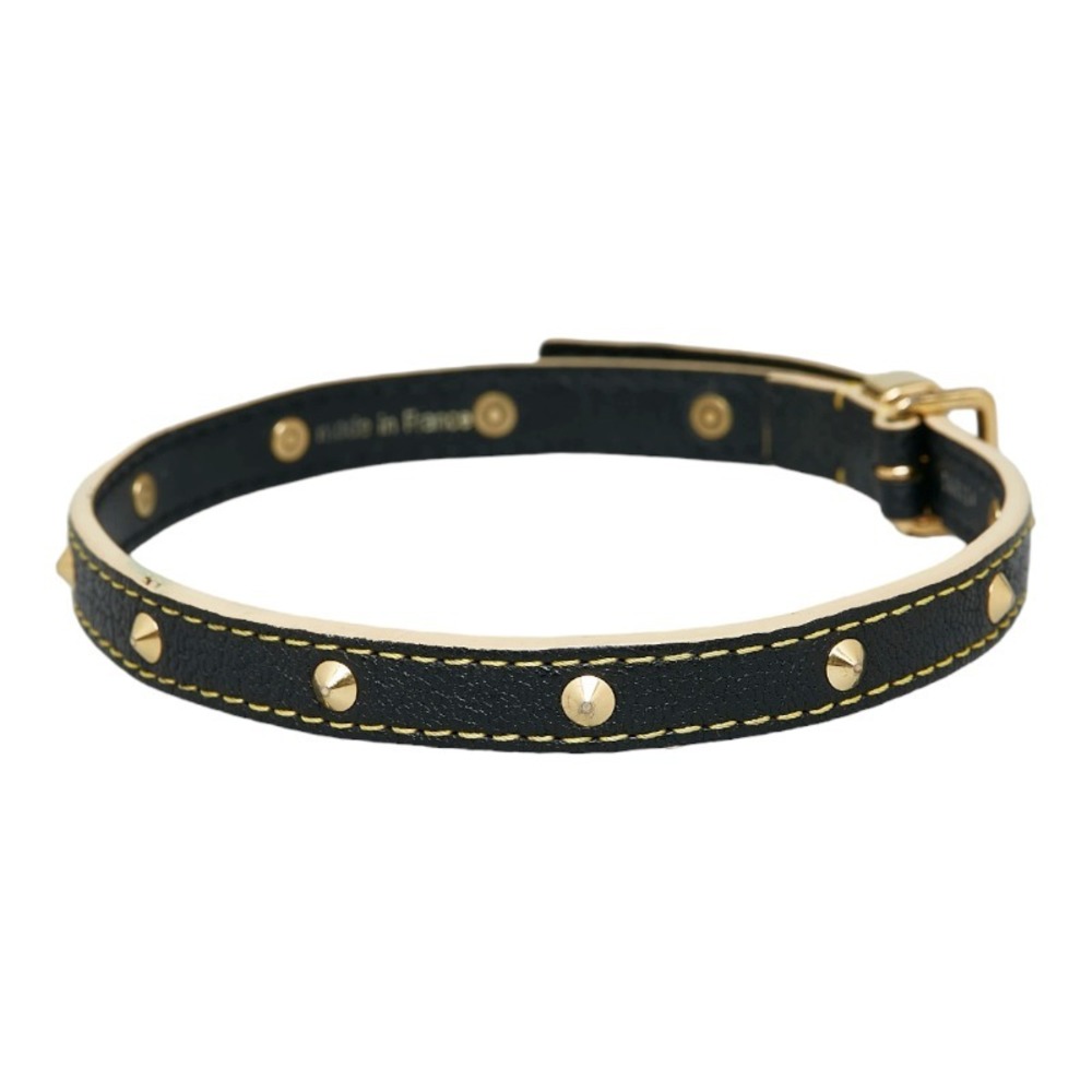 Louis Vuitton leather bracelet Suhari M91847 Double choker gold studded  brown