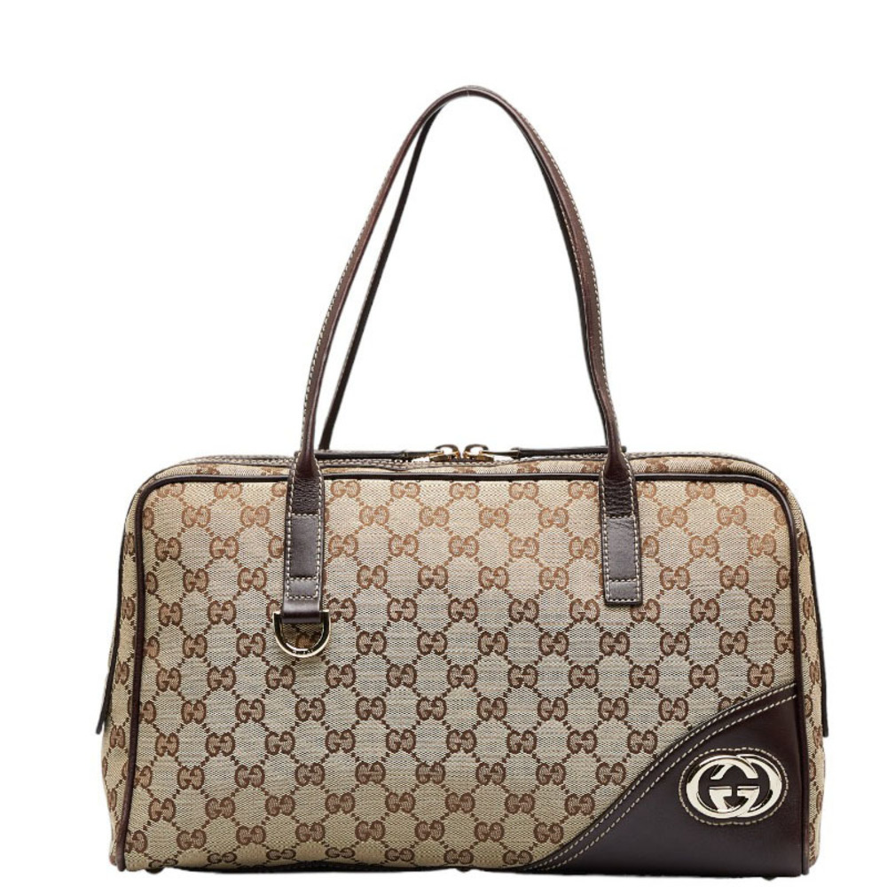 Gucci Brown GG Canvas & Leather Boston Bag