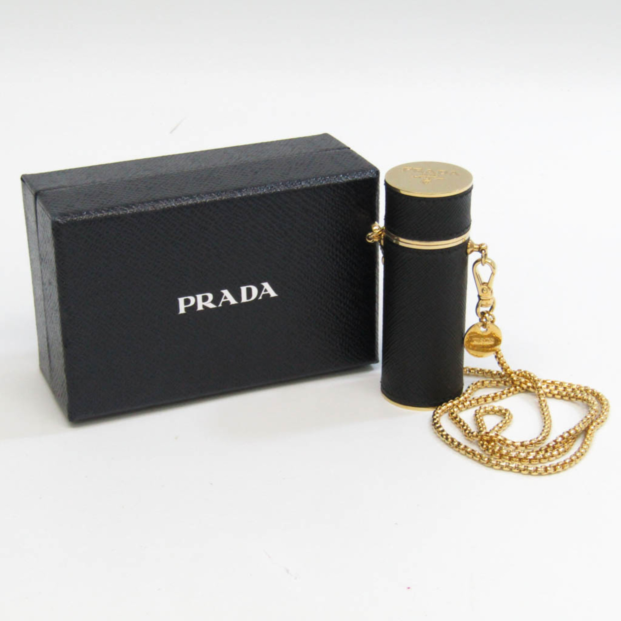 Prada Leather Metal Lipstick Case Black,Gold
