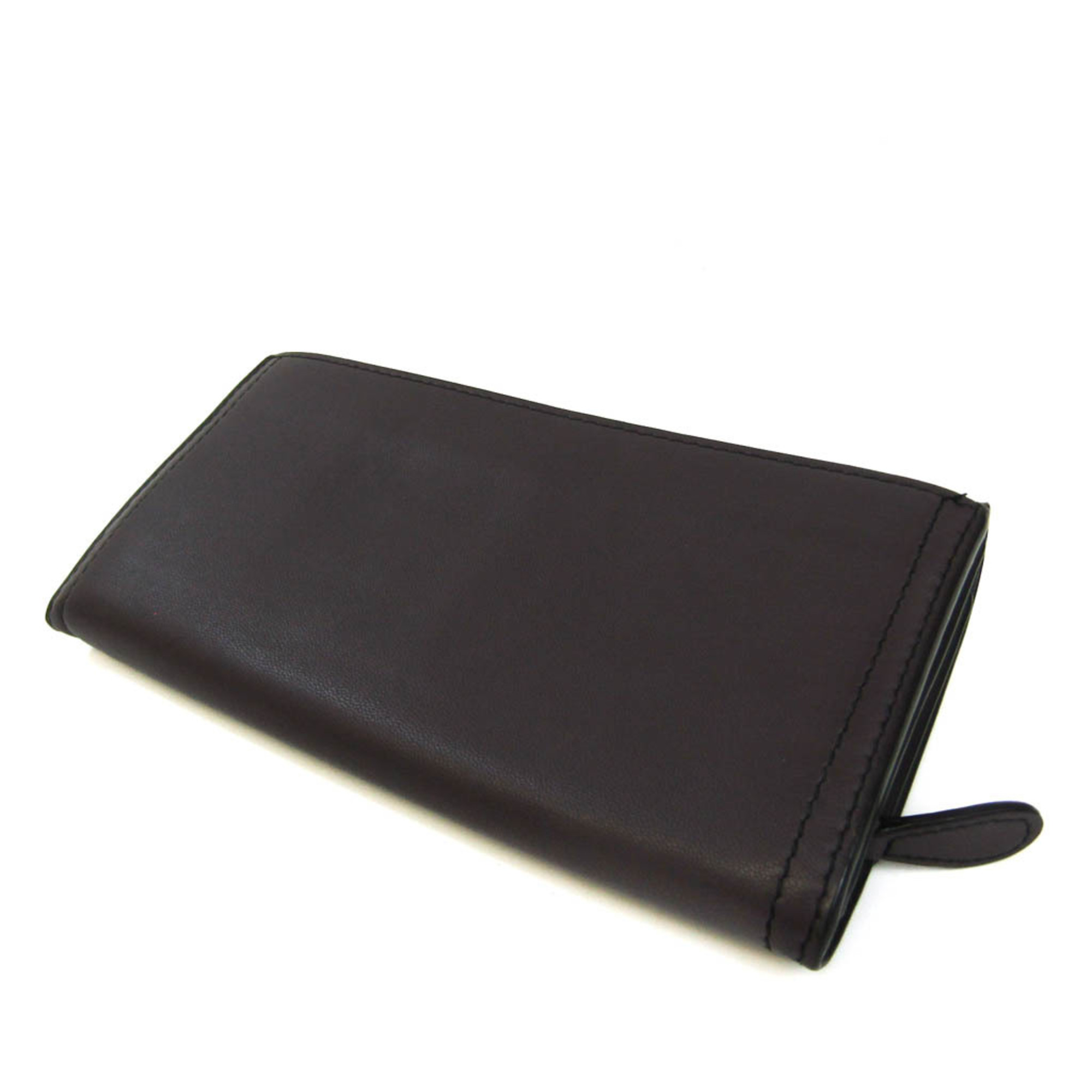 Bottega Veneta Intrecciato Turn Lock Men,Women Leather Long Wallet (bi-fold) Dark Brown