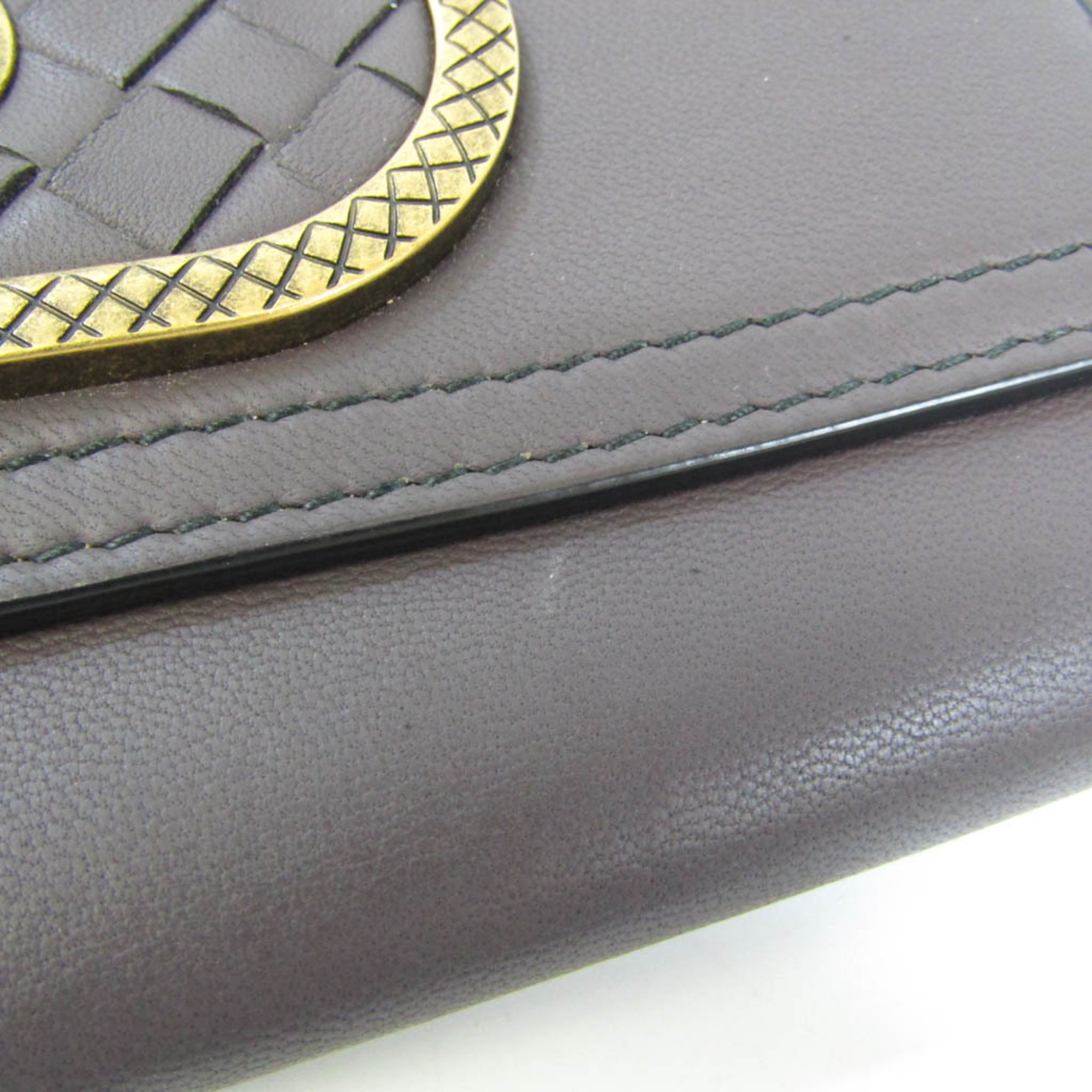 Bottega Veneta Intrecciato Turn Lock Men,Women Leather Long Wallet (bi-fold) Dark Brown