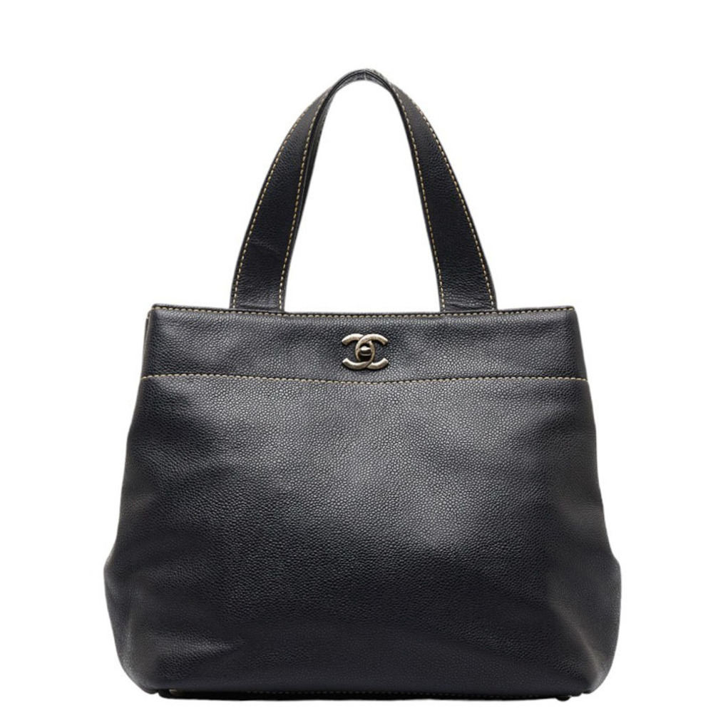 Chanel Coco Mark Turnlock Handbag Tote Bag Black Caviar Skin Ladies CHANEL