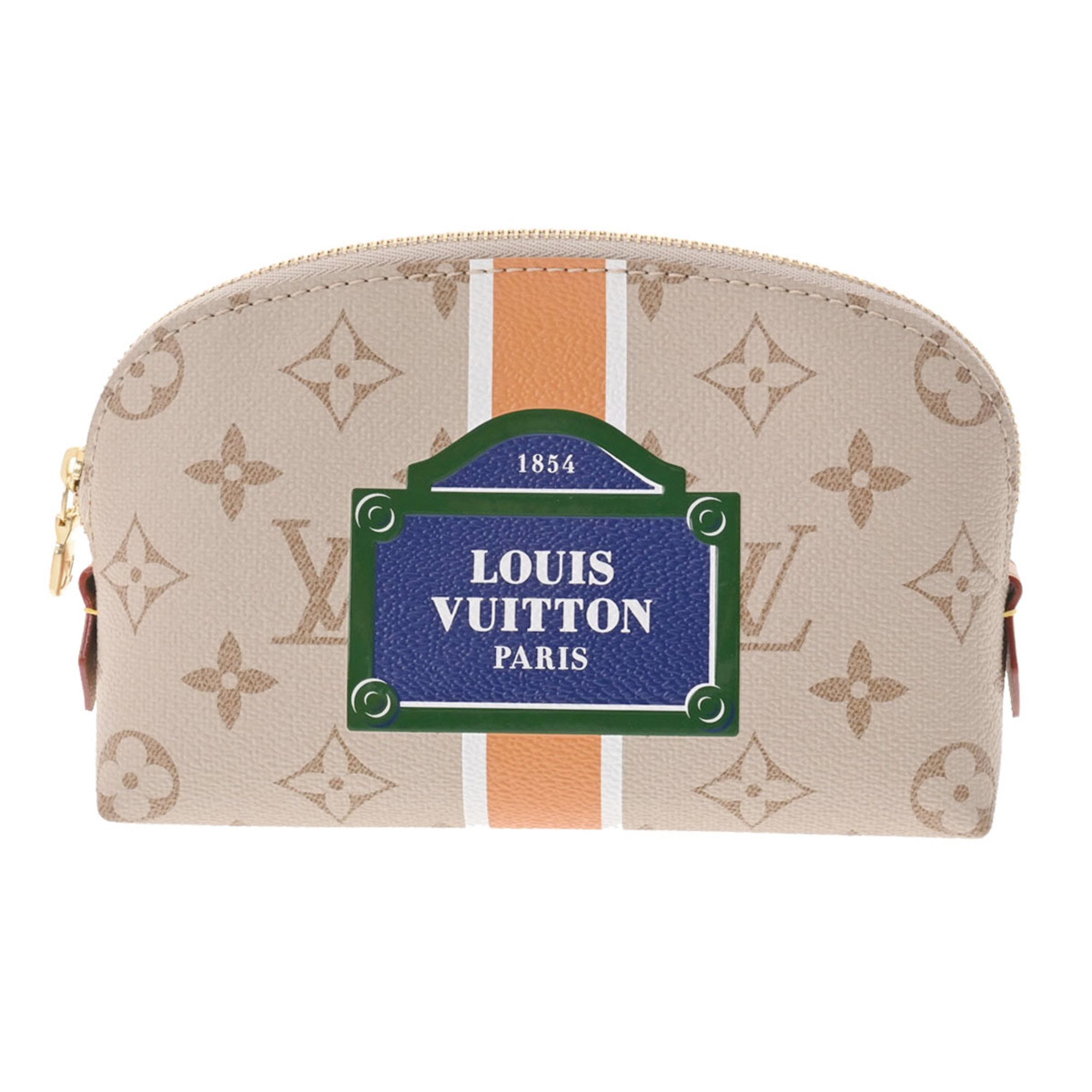 LOUIS VUITTON Monogram Pochette Tick Print Beige M23530 Unisex Canvas Pouch