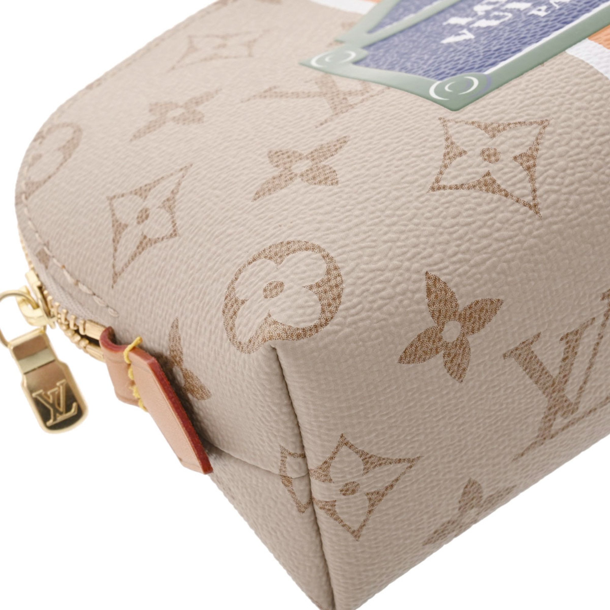 LOUIS VUITTON Monogram Pochette Tick Print Beige M23530 Unisex Canvas Pouch