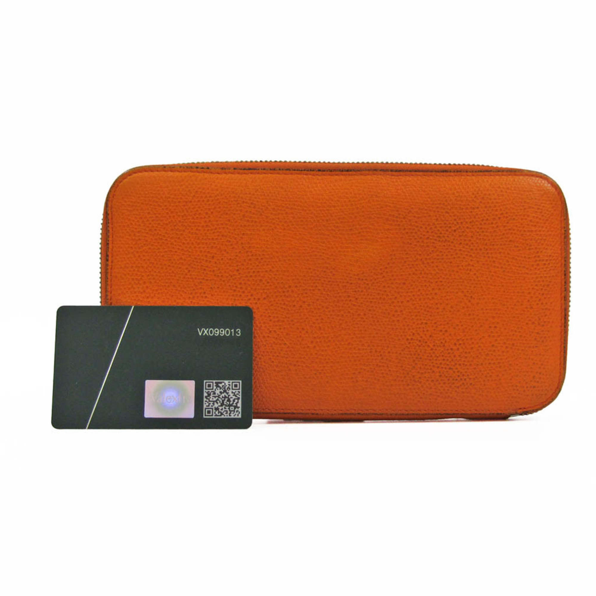 Valextra Round Zip V9L06 Women's Leather Long Wallet (bi-fold) Orange
