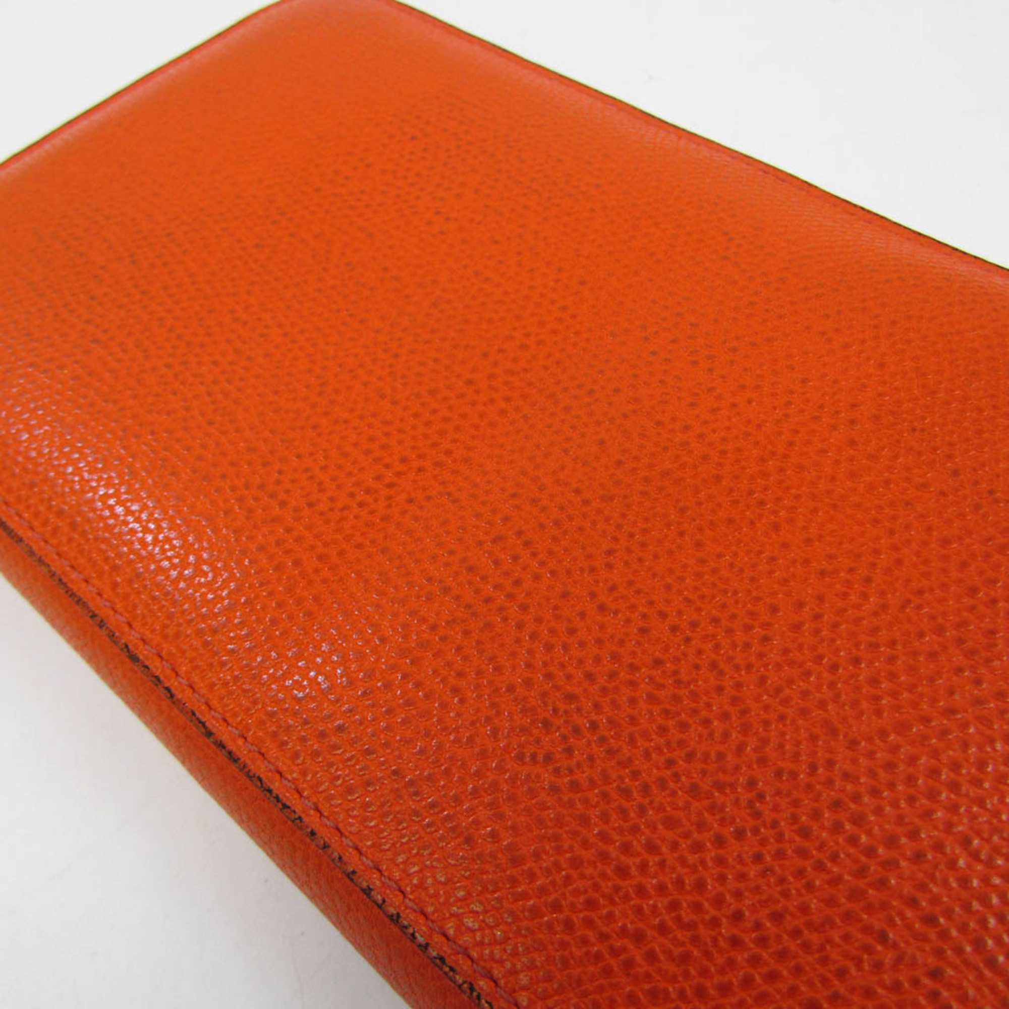 Valextra Round Zip V9L06 Women's Leather Long Wallet (bi-fold) Orange