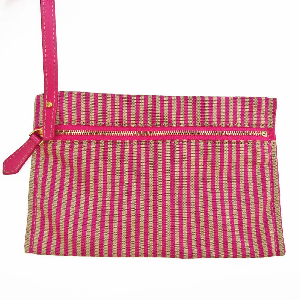 Fendi 8BH252 Women's Canvas,Leather Handbag,Shoulder Bag Beige,Pink