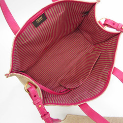 Fendi 8BH252 Women's Canvas,Leather Handbag,Shoulder Bag Beige,Pink