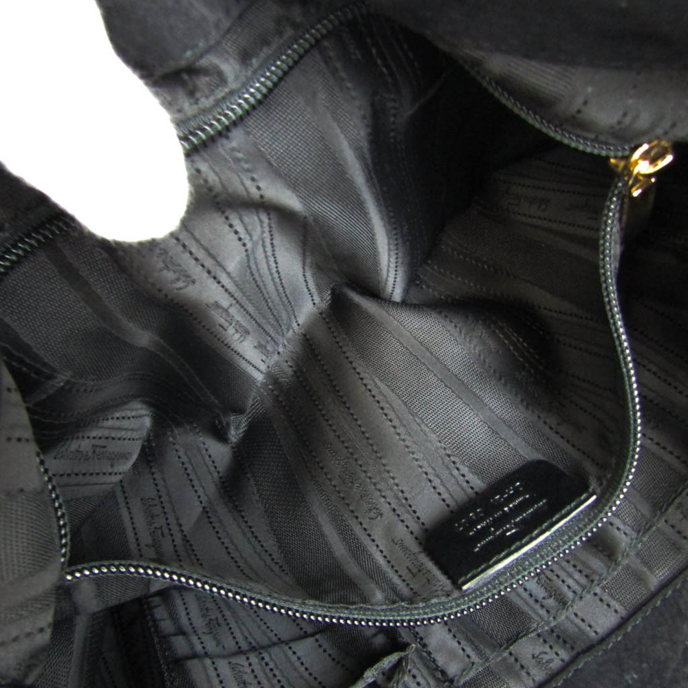 Salvatore Ferragamo Gancini DH-21 C807 Women's Suede,Leather Handbag,Shoulder Bag Black
