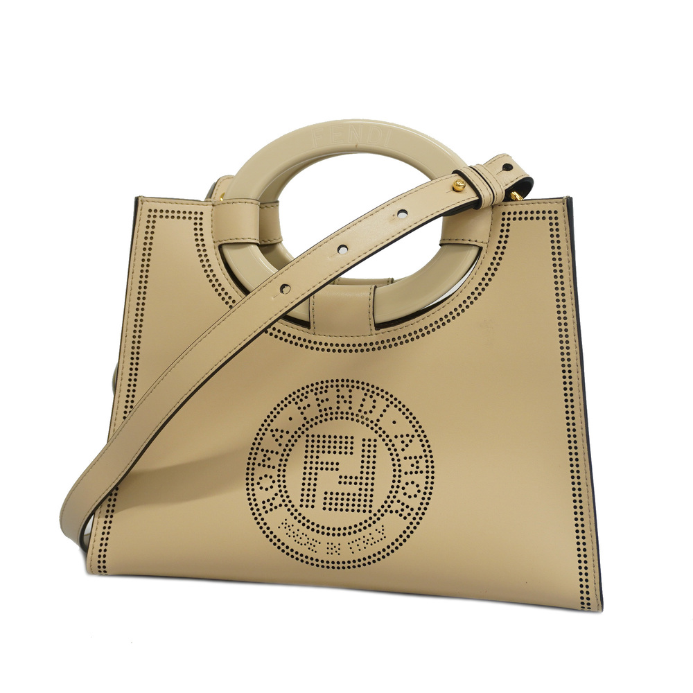 3ac2856]Auth Fendi 2way bag runaway shopper leather beige