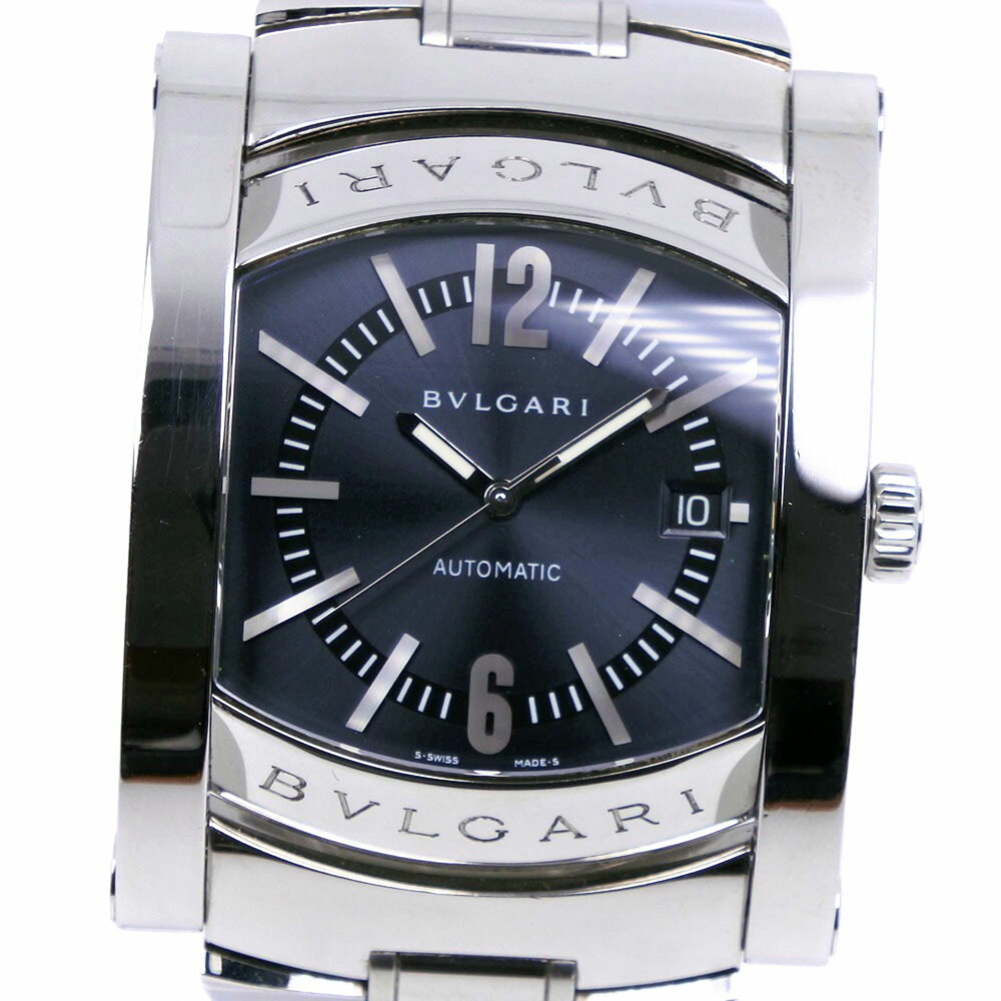 Bvlgari Ashoma Watch AA48S Stainless Steel Silver Automatic Men's Navy Dial