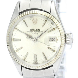 Vintage ROLEX Oyster Perpetual Date 6517 White Gold Steel Ladies Watch BF562483